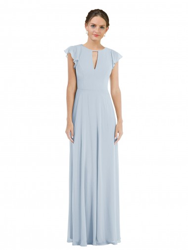 Affordable Soft Chiffon Sea Glass A-Line Bateau Neck Long Maxi Evening Dress UK