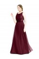 Affordable Tulle Burgundy A-Line Boat Neck Long Semi Formal Evening Dress UK