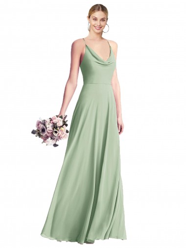 Affordable Chiffon Sage A-Line Spaghetti Straps Long Maxi Evening Dress UK