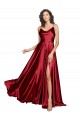 Affordable Silky Satin Burgundy A-Line Spaghetti Straps Long Sexy Evening Dress UK