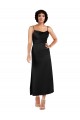 Affordable Silky Satin Black A-Line Spaghetti Straps Tea Length Wedding Party Dress UK