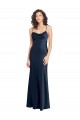 Affordable Stretch Satin Dark Navy A-Line Cowl Neck Long Wedding Party Dress UK