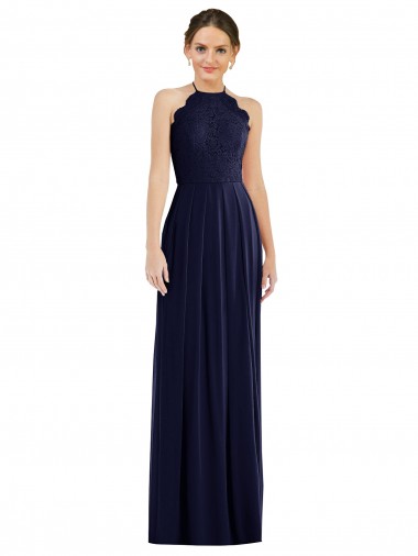 Affordable Soft Chiffon Dark Navy A-Line Halter Neck Long Maxi Evening Dress UK