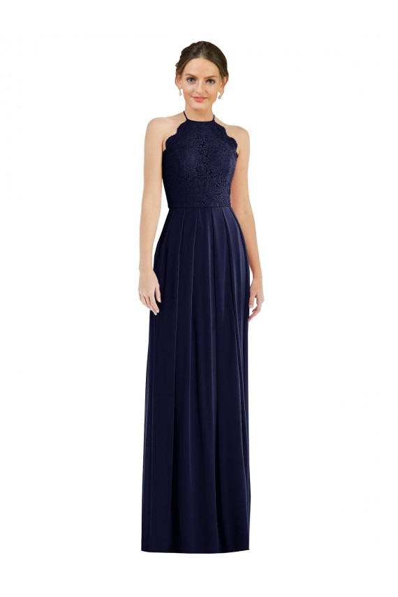 Affordable Soft Chiffon Dark Navy A-Line Halter Neck Long Maxi Evening Dress UK