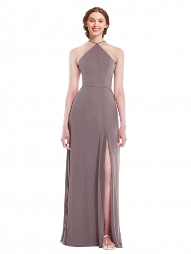 Affordable Soft Chiffon Dusty Rose A-Line Halter Neck Long Maxi Evening Dress UK