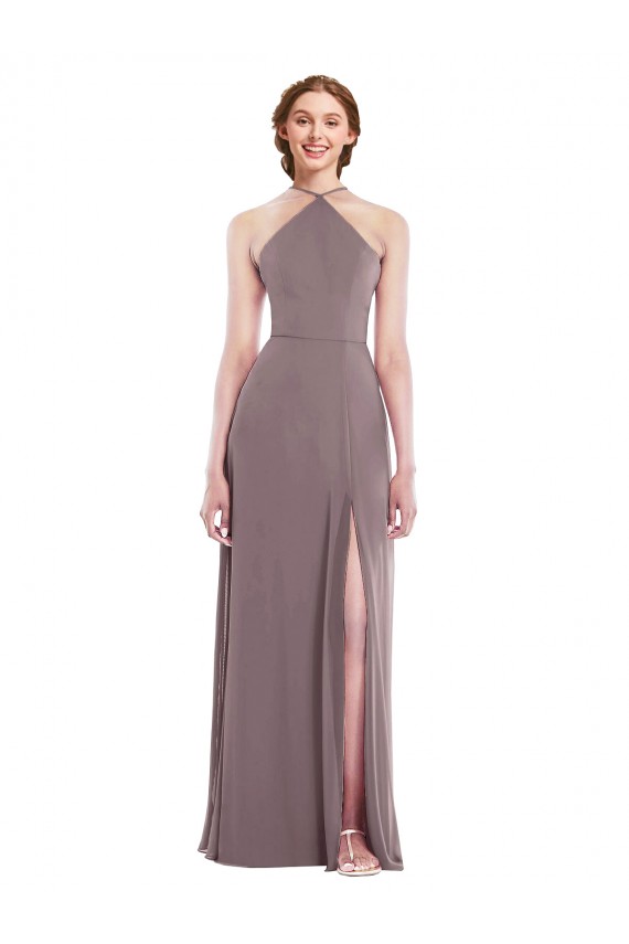 Affordable Soft Chiffon Dusty Rose A-Line Halter Neck Long Maxi Evening Dress UK