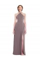 Affordable Soft Chiffon Dusty Rose A-Line Halter Neck Long Maxi Evening Dress UK