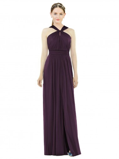 Affordable Soft Chiffon Grape A-Line Halter Neck Long Maxi Evening Dress UK