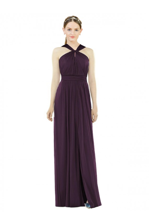 Affordable Soft Chiffon Grape A-Line Halter Neck Long Maxi Evening Dress UK