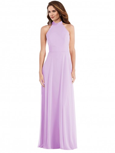 Affordable Soft Chiffon Lilac A-Line Halter Neck Long Maxi Evening Dress UK