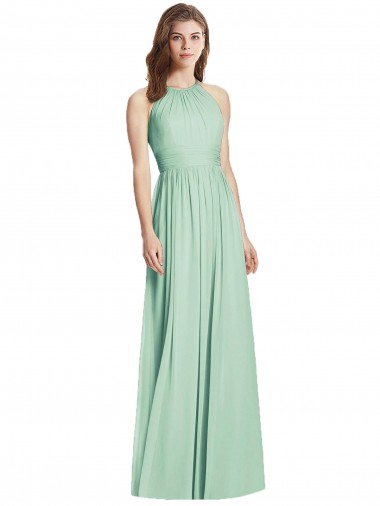 Affordable Soft Chiffon Mint Green A-Line Halter Neck Long Maxi Evening Dress UK