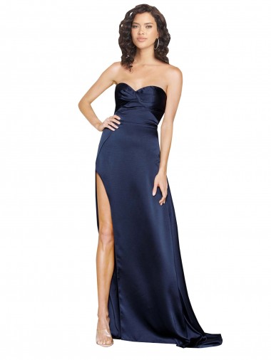 Affordable Silky Satin Sapphire A-Line Sweetheart Long Sexy Evening Dress UK