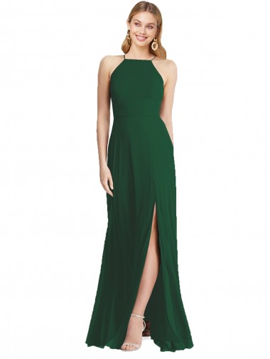 Affordable Soft Chiffon Dark Green A-Line Spaghetti Straps Long Maxi Evening Dress UK