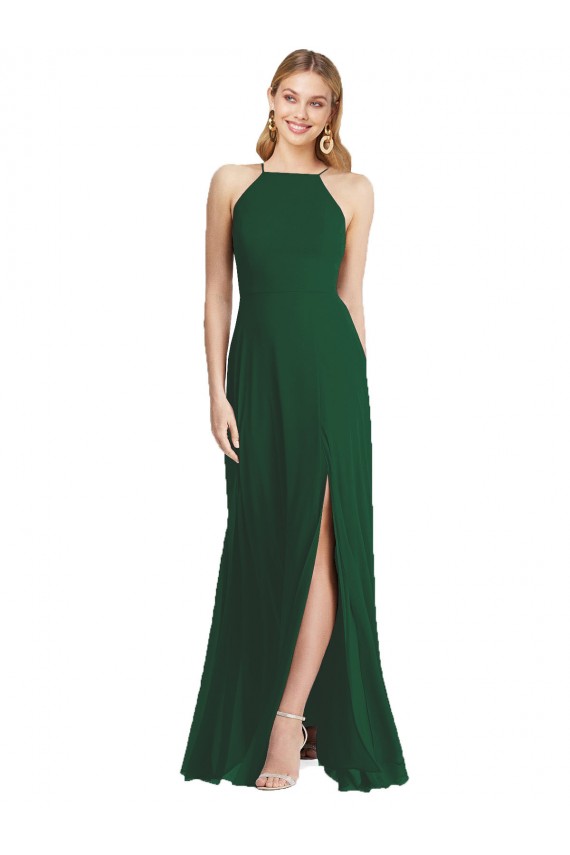 Affordable Soft Chiffon Dark Green A-Line Spaghetti Straps Long Maxi Evening Dress UK