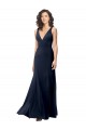 Affordable Stretch Crepe Dark Navy A-Line V-Neck Long Evening Dress UK