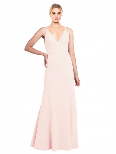 Affordable Stretch Crepe Pink A-Line V-Neck Long Sleeveless Evening Dress UK