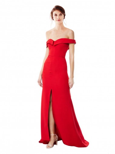 Affordable Stretch Crepe Red A-Line Off the Shoulder Long Evening Maxi Dress UK