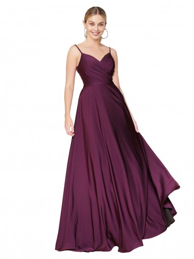 Affordable Stretch Crepe Wild Berry A-Line Spaghetti Straps Long Evening Dress UK