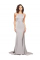 Affordable Stretch Satin A-Line High Neck Sweep Train Evening Dresses UK