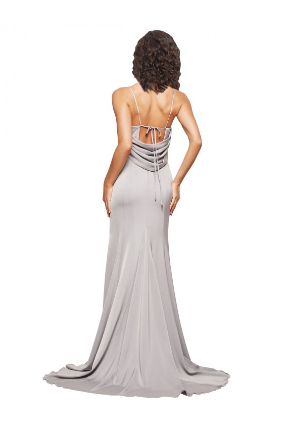 Affordable Stretch Satin A-Line High Neck Sweep Train Evening Dresses UK