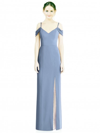 Affordable Soft Chiffon Dusty Blue A-Line Off the Shoulder Long Cold Shoulder Evening Dress UK