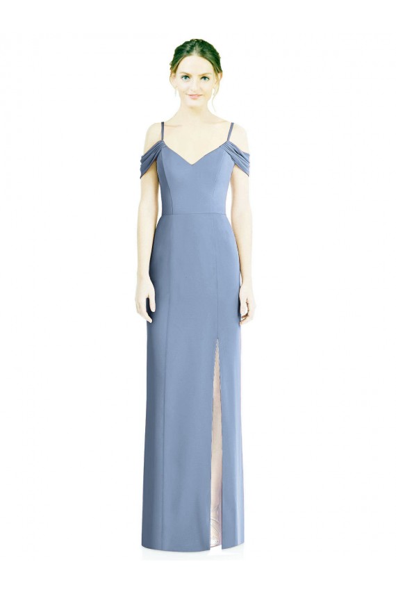 Affordable Soft Chiffon Dusty Blue A-Line Off the Shoulder Long Cold Shoulder Evening Dress UK