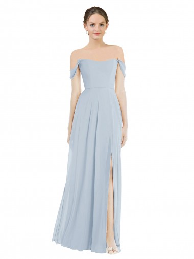 Affordable Soft Chiffon Sea Glass A-Line Off the Shoulder Long Maxi Evening Dress UK