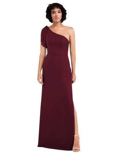 Affordable Soft Chiffon Burgundy A-Line One Shoulder Long Evening Dress UK