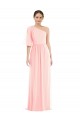 Affordable Soft Chiffon Pink A-Line One Shoulder Long Maxi Evening Dress UK