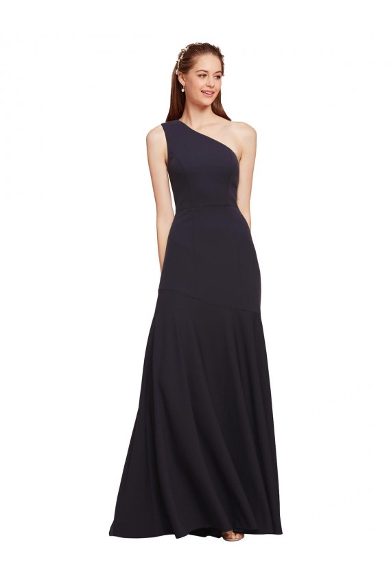 Affordable Stretch Crepe Dark Navy A-Line One Shoulder Long Evening Dresses UK