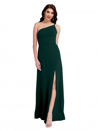 Affordable Stretch Crepe Midnight Green A-Line One Shoulder Long Evening Dress UK