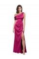 Affordable Stretch Satin Fuchsia A-Line One Shoulder Long Sleeveless Evening Dress UK