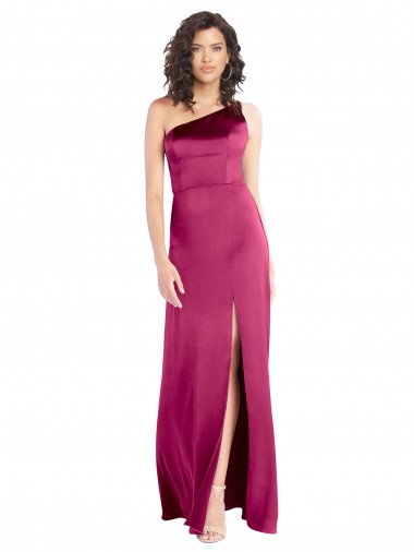 Affordable Stretch Satin Fuchsia A-Line One Shoulder Long Evening Dress UK