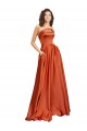 Affordable Silky Satin Burnt Orange A-Line Round Neck Sweep Train Evening Dress UK