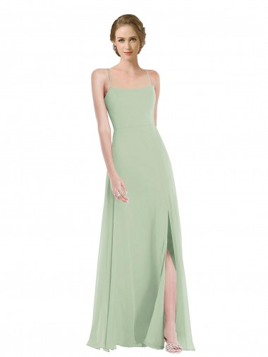 Affordable Soft Chiffon Sage A-Line Scoop Neck Long Maxi Wedding Party Dress UK