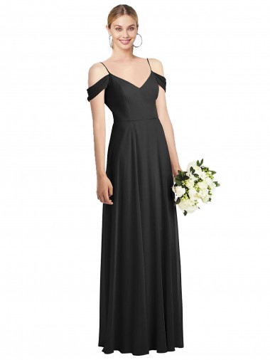 Affordable Soft Chiffon Black A-Line Spaghetti Straps Long Maxi Evening Dress UK