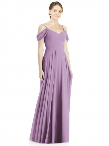 Affordable Soft Chiffon Dark Lavender A-Line Off the Shoulder Long Maxi Evening Dress UK