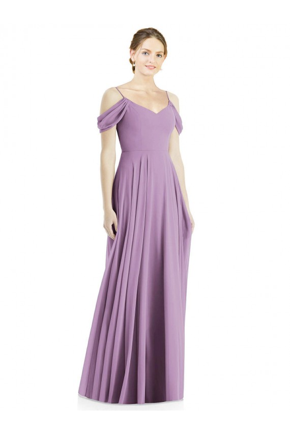 Affordable Soft Chiffon Dark Lavender A-Line Off the Shoulder Long Maxi Evening Dress UK