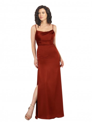 Affordable Silky Satin Red A-Line Spaghetti Straps Long Evening Dress UK