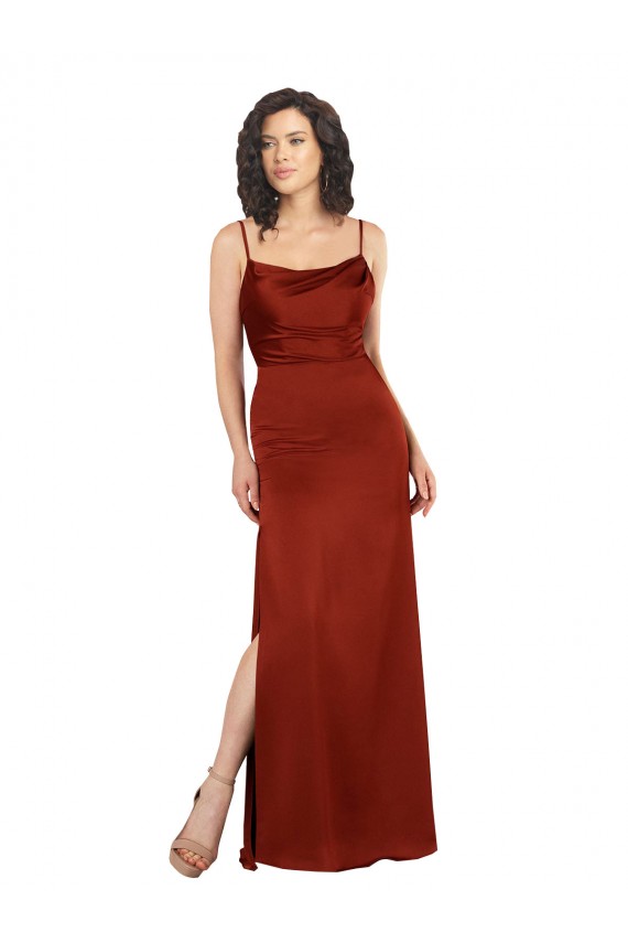 Affordable Silky Satin Red A-Line Spaghetti Straps Long Evening Dress UK