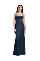 Affordable Stretch Satin Dark Navy A-Line Square Neck Long Bridal Party Dress UK