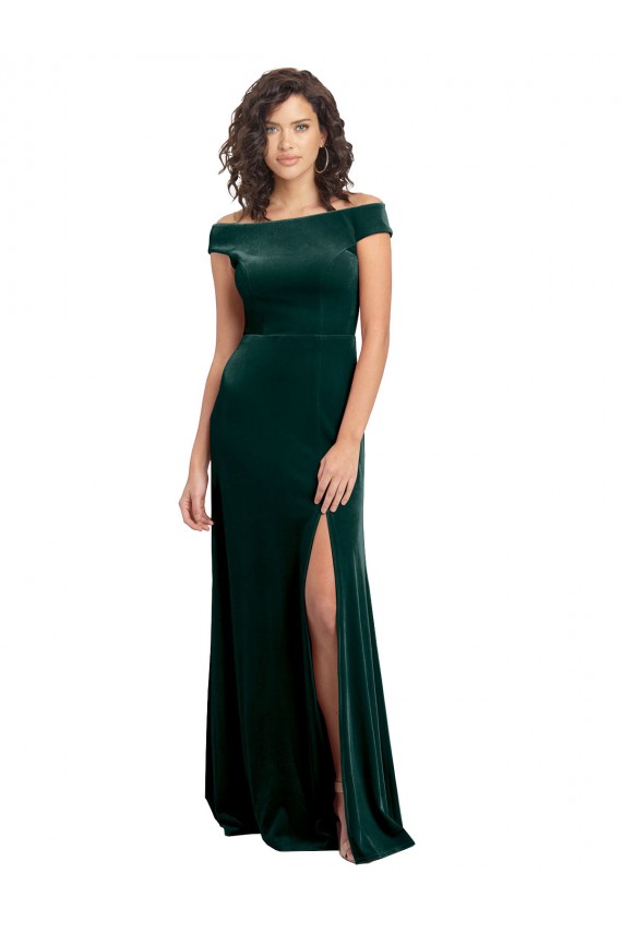 Affordable Stretch Velvet Dark Green A-Line Square Neck Long Cap Sleeves Evening Dress UK