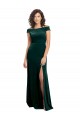 Affordable Stretch Velvet Dark Green A-Line Square Neck Long Cap Sleeves Evening Dress UK