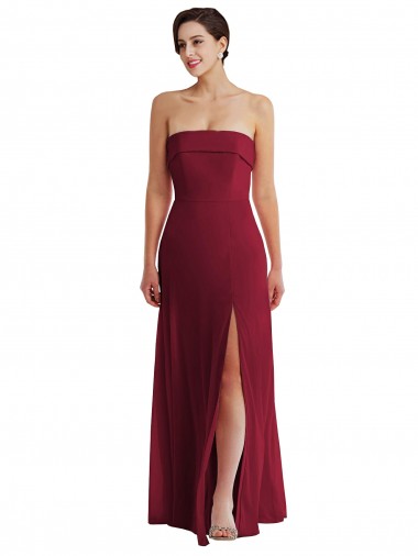 Affordable Soft Chiffon Burgundy A-Line Strapless Long Maxi Evening Dress UK