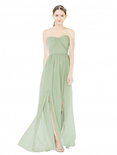 Affordable Soft Chiffon Sage A-Line Sweetheart Long Maxi Evening Dress UK