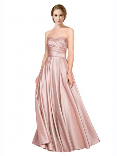 Affordable Stretch Satin A-Line Sweetheart Long Wedding Party Dress UK