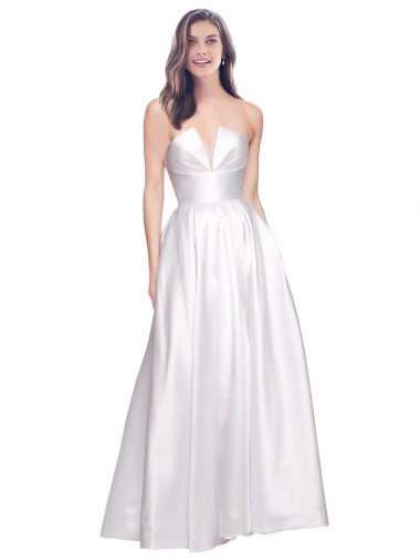 Affordable Stretch Satin White A-Line Strapless Long Evening Dress UK