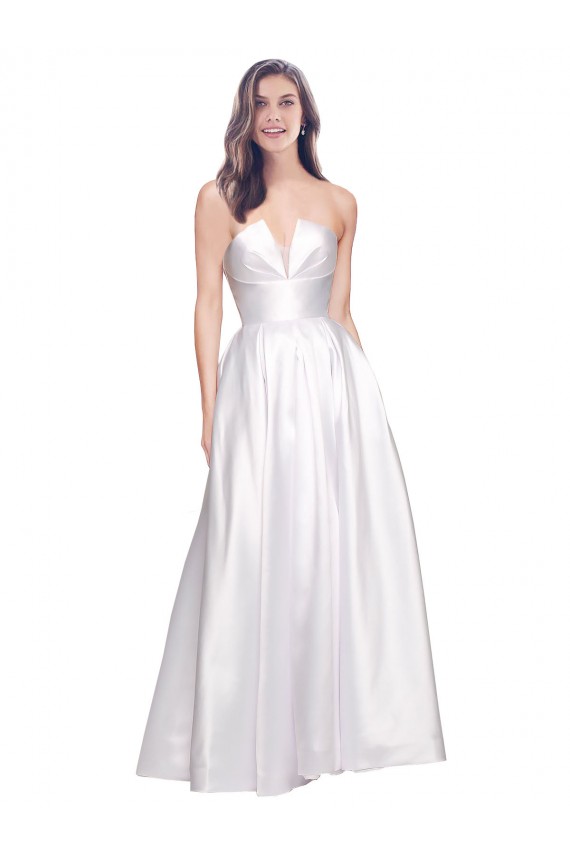 Affordable Stretch Satin White A-Line Strapless Long Evening Dress UK