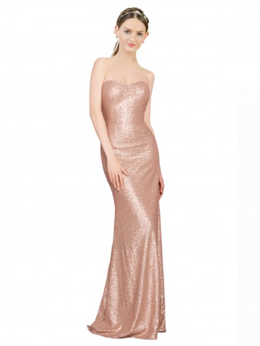 Affordable Sequin Rose Gold A-Line Sweetheart Long Evening Dress UK