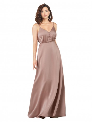 Affordable Silky Satin Dusty Pink A-Line V-Neck Long Wedding Party Dress UK